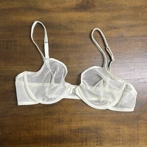 Ralph Lauren Sheer Mesh Underwire Bra Cream White Swiss Dot Sheer 38B Lingerie